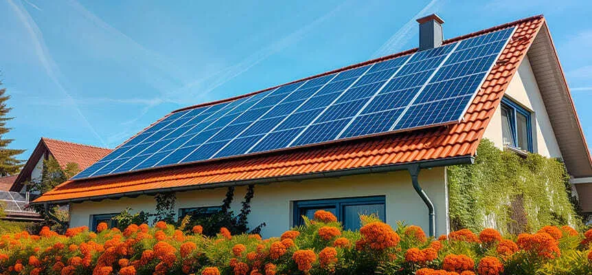 Casa con tejado solar y baterías