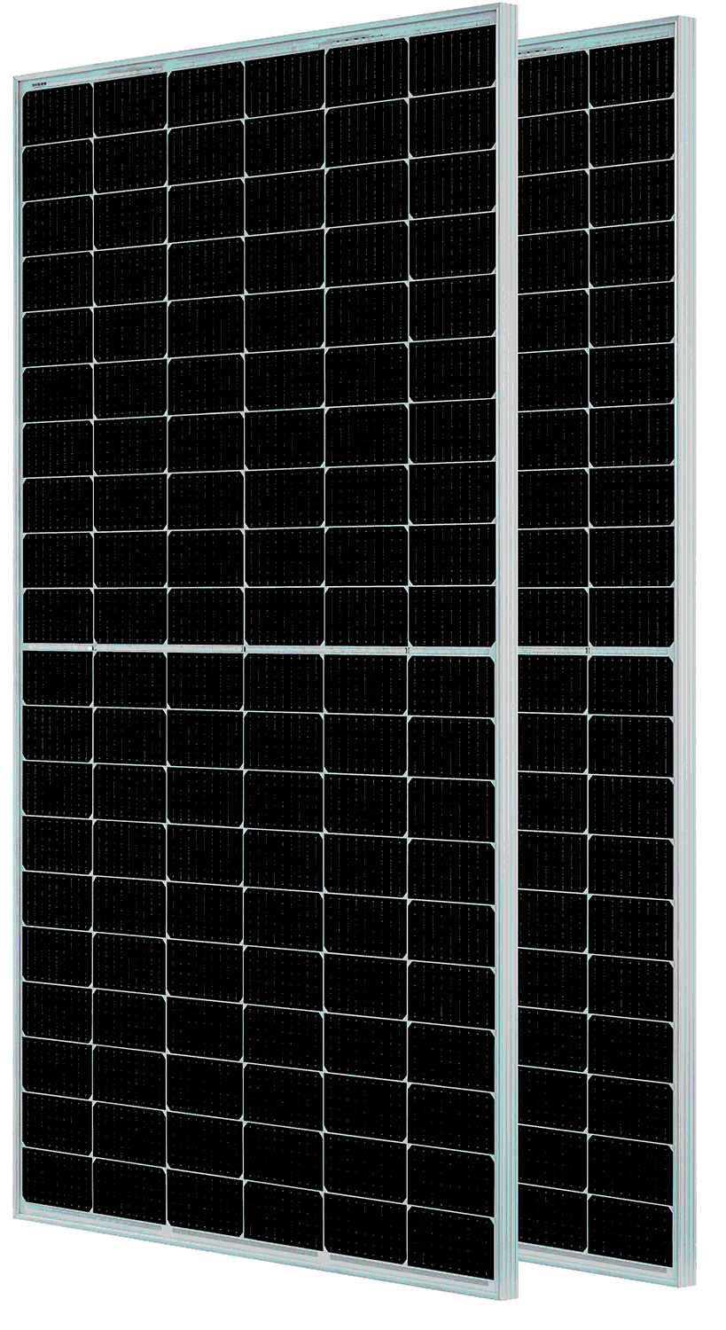Panells solars negres amb marc blanc vists des de perspectiva lateral
