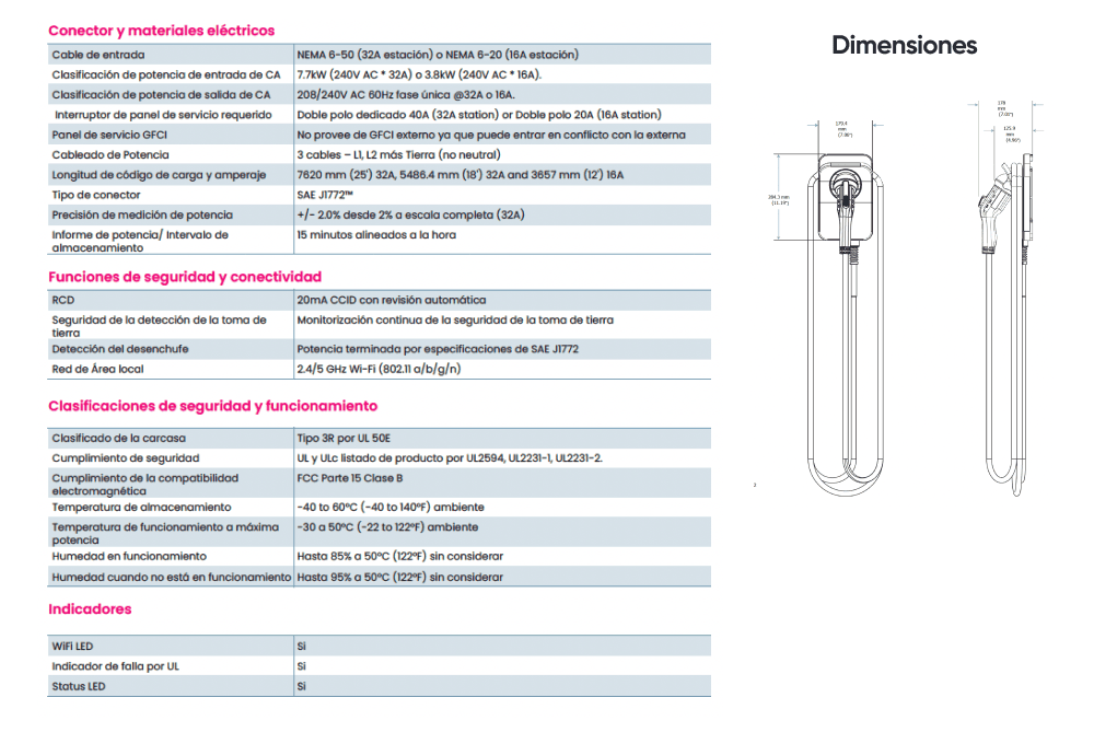 Dimensions i especificacions tècniques del carregador de cotxe elèctric