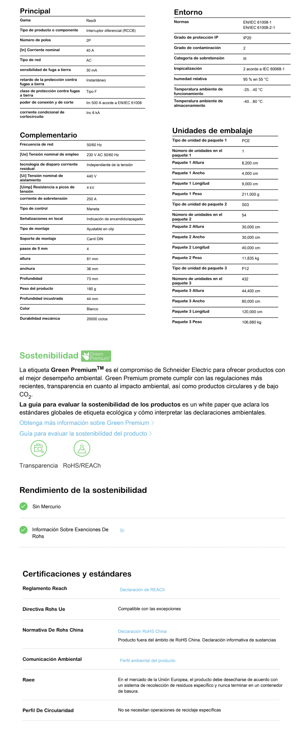 Fitxa tècnica d'un interruptor automàtic Schneider Electric amb especificacions