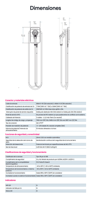 Dimensions i especificacions del dispositiu de càrrega de vehicle elèctric