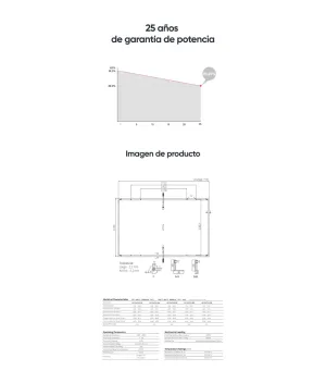 25-year power output warranty and technical product drawing