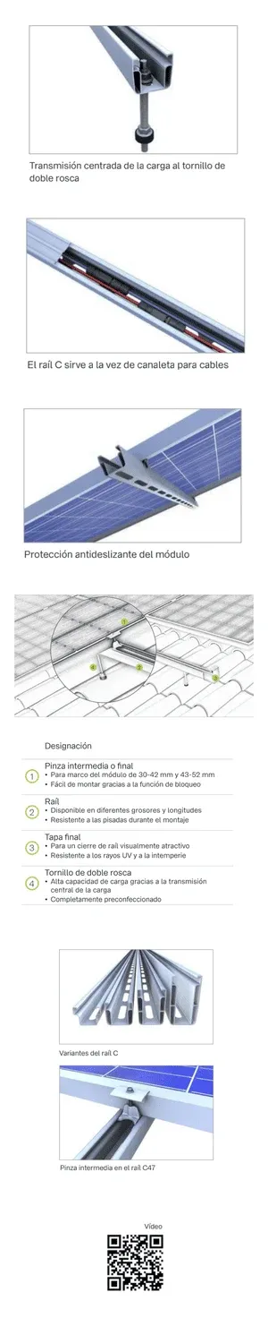 Mounting rail system for solar panels with anti-slip protection and integrated cable channel